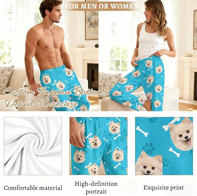 Custom Couple Pajama Pants Sock with Funny Face, Personalized PJ Anniversary Birthday Women Men Pants