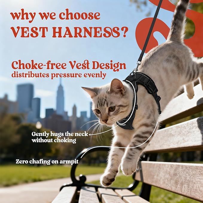 rabbitgoo Cat Harness and Leash for Walking, Escape Proof Soft Adjustable Vest Harnesses for Cats, Easy Control Breathable Reflective Strips Jacket, Black, XS