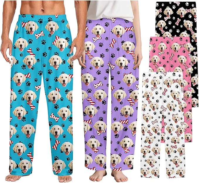 Custom Couple Pajama Pants Sock with Funny Face, Personalized PJ Anniversary Birthday Women Men Pants