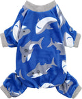 Fitwarm Shark Dog Pajamas, Dog Clothes for Small Dogs Girl Boy, Pet Onesie with Feet, Cat Outfit, Lightweight Velvet, Royal Blue, Small
