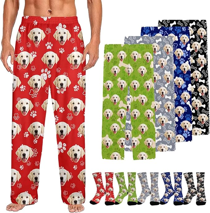 Custom Couple Pajama Pants Sock with Funny Face, Personalized PJ Anniversary Birthday Women Men Pants