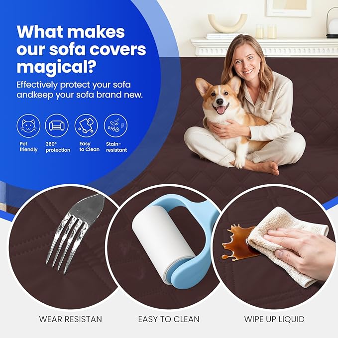 Waterproof Dog Bed Cover, Non-Slip Dog Blanket for Couch, Couch Covers for Dogs Washable, Pet Blanket for Furniture, Pet Bed Mat for Sofa, Car, Pet Supplies (82x82 Inch, Coffee)