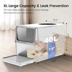 Stainless Steel Litter Box with Metal Lid and Scoop - Enclosed Metal Litter Box for Large Cats, Rust-Resistant, Odor-Control, Easy to Clean, Dog-Proof with Round Edge (Front Entry)