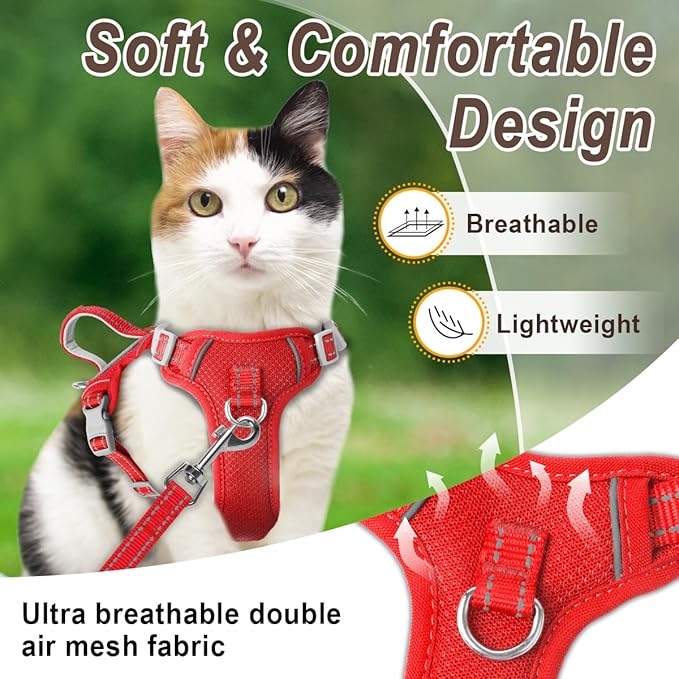 Cat Harness and Leash Set for Walking Escape Proof for Small Large cat Kitten Harness with ID tag Pocket (Red,XXS)