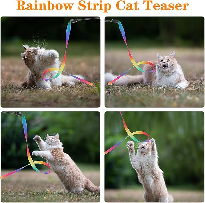 Cat Wand Interactive Toy, 5 Sets Colorful Fabric Ribbon Sticks, Indoor Interactive Cat String Toy