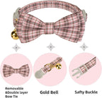 2 Pack Soft Cotton Cat Collars with Bowtie and Bell Breakaway Plaid Cat Kitten Collar(Pink and Jade Green)