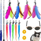 ZPH Cat Toys Interactive for Indoor Cats,2PCS Retractable Cat Wand,9PCS Teaser Toys&1PCS Eyeglasses Toy,Interactive Feather Toy for Teaser Play and Chase Exercise with Kitten