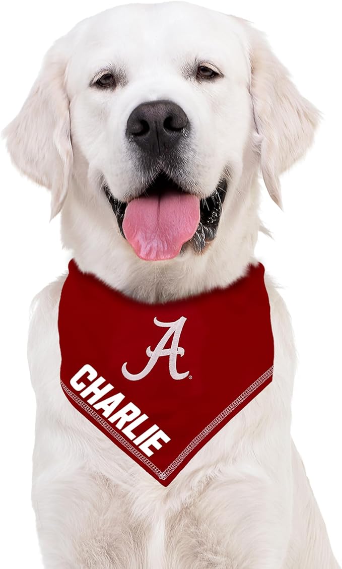 NCAA Alabama Crimson Tide Personalized Tie Bandana for Dogs & Cats, Size Large/X-Large. Custom Dog Scarf Bib for Pet Cat Dog. Ultimate Game-Day & Party Customizable Bandana