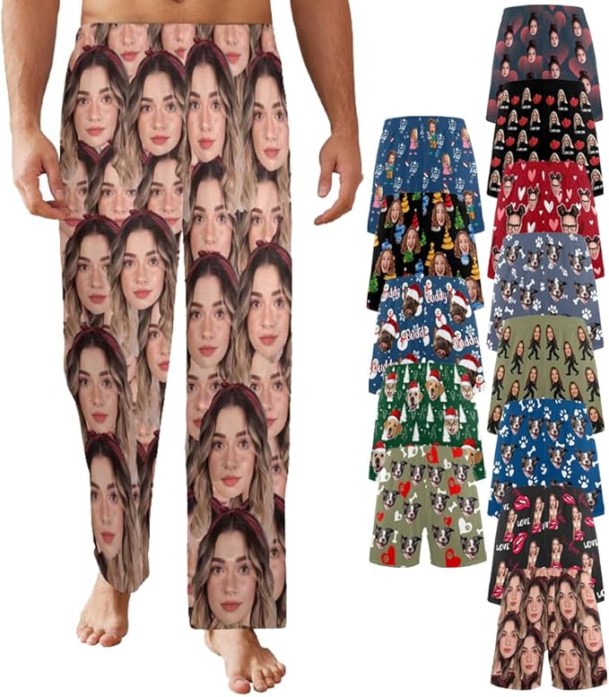 Custom Pajama Pants for Men, Personalized PJ Pants with Photos, Custom Mens Pajama Shorts, Gifts for Dad Husband