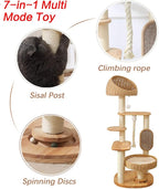 Solid Wood Cat Tree for Large Cat, 50-Inch Tall Cat Tower for Indoor Cats with Scratching Post, Multi-Level Cat Condo with Handwoven Basket, Sturdy Cat Houses Easy to Clean
