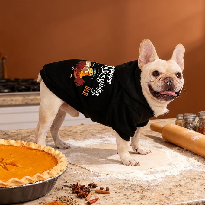 EXPAWLORER Fall Dog Hoodie-Soft and Warm Dog Sweaters, Pet Clothes Autumn Winter Coat Sweatshirt with Thanksgiving Turkey Theme Print for Puppy,Cat, Small Medium Large Dogs