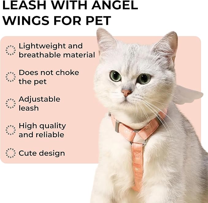 Angel Wings Pet Harness and Leash Set for Dogs & Cats, Adjustable I-Shaped Chest Strap, Padded Anti-Break Rope
