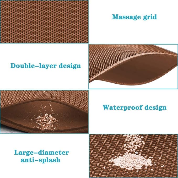 Cat Litter Mat, 30"X24" Large Double Layer Litter Trapping Mat, Waterproof/Urineproof, Easy to Clean Kitty Litter Mats for Floor, Scatter Control (Brown-1Pack)