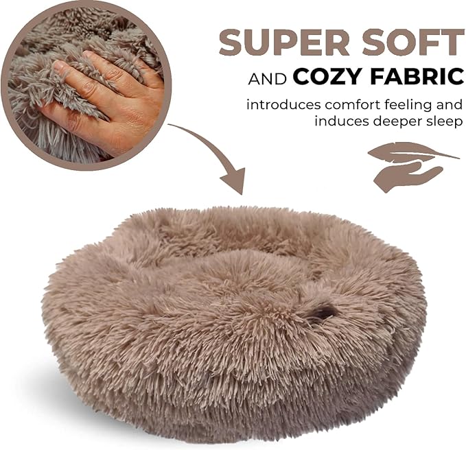 Whiskers & Friends Cat Bed, Cat Beds for Indoor Cats Washable, Orthopedic Soft Fluffy Round Calming Pet Bed for Small to Large Kitty Kittens & Dogs, Small Dog Beds & Furniture