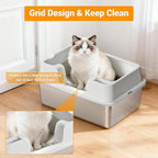 Stainless Steel Litter Box, XL Enclosed Cat Litter Boxes with Lid for Big Cats and Multi-Cats, High Sided, Anti-Urine Leakage Non-Stick Bottom Include Scoop Easy to Clean
