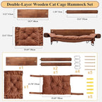 JSPYFITS Wooden Cat Wall Hammock, 18.9 x 12.6 Inch Double Layer Cat Furniture Hammock, Large Removable Multi-Function Cats Bed for Sleep/Play/Climb/Lounge Easy DIY Installation(Brown)