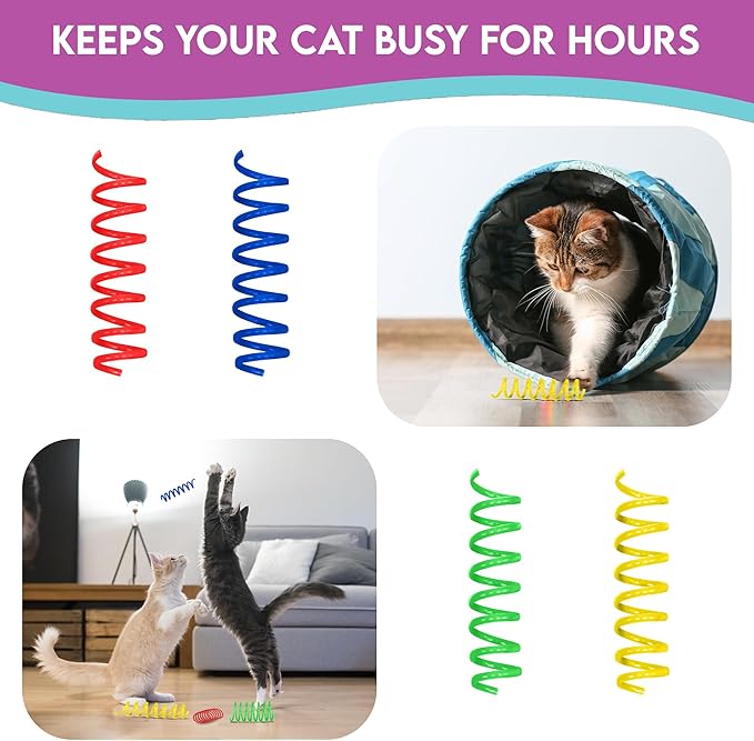 SPOT Colorful Springs Cat Toys – 3" Bouncy Coils for Indoor Cats & Kittens to Swat, Chase & Bite, Safe Lightweight Plastic, Interactive Enrichment Toys, 10-Pack Multi-Color