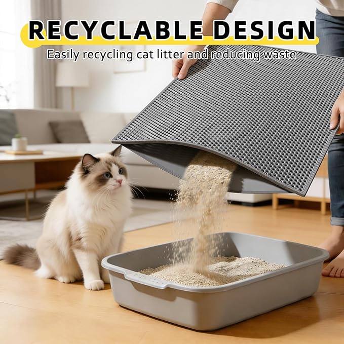 Cat Litter Mat, 30"X24" Large Double Layer Litter Trapping Mat, Waterproof/UrineProof, Easy to Clean Kitty Litter Mats for Floor, Scatter Control(Grey-2Pack)