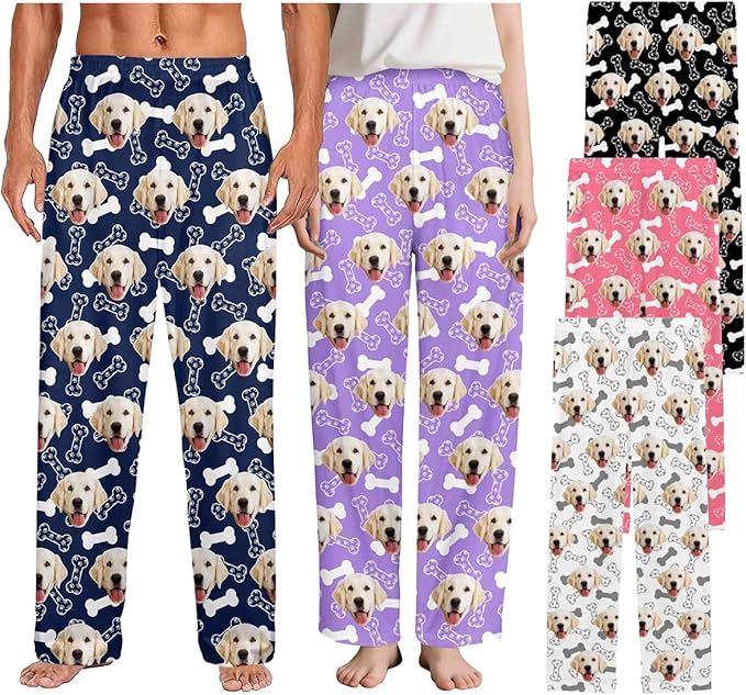 Custom Couple Pajama Pants Sock with Funny Face, Personalized PJ Anniversary Birthday Women Men Pants