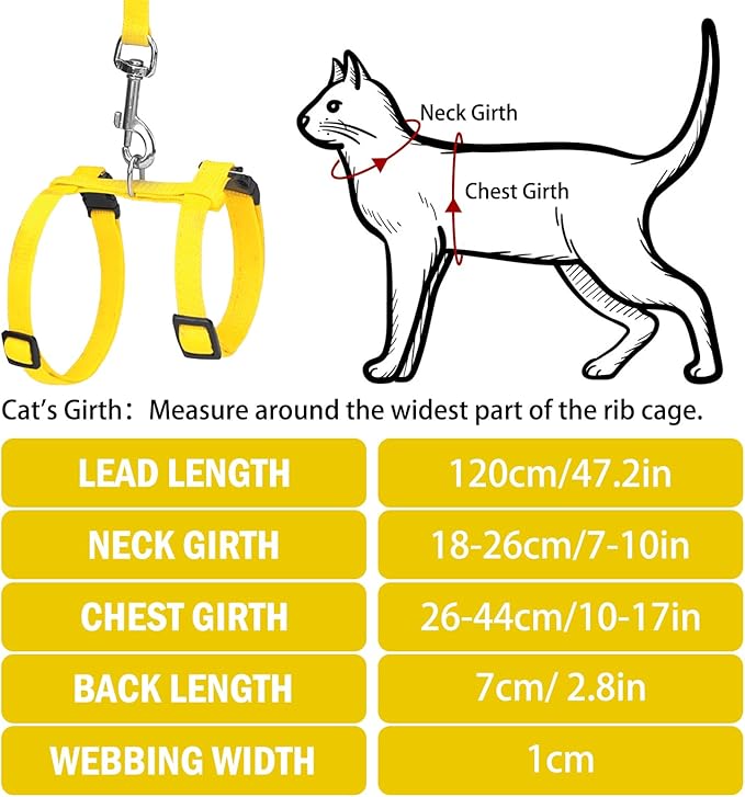 PUPTECK Adjustable Cat Harness and Leash Set Escape Proof Kitten Strap Collar for Walking Travel, Yellow
