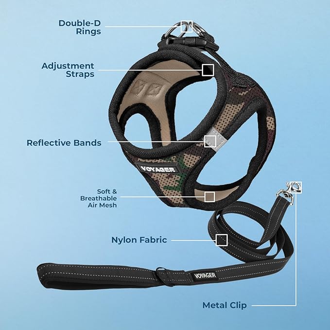 Best Pet Supplies Voyager Step-in Air All Weather Mesh Harness and Reflective Dog 5 ft Leash Combo with Neoprene Handle, for Small, Medium and Large Breed Puppies - Army Base, M