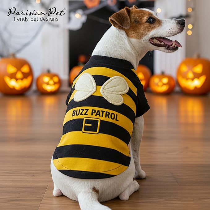 Parisian Pet Dog Buzz Patrol Bee Shirt - Embroidered Pet Vest - 100% Cotton & Polyester Doggy - Shirt - Lightweight Pet Clothes - Sleeved Puppy Costume - Funny Shirts for Large Dogs - 2XL