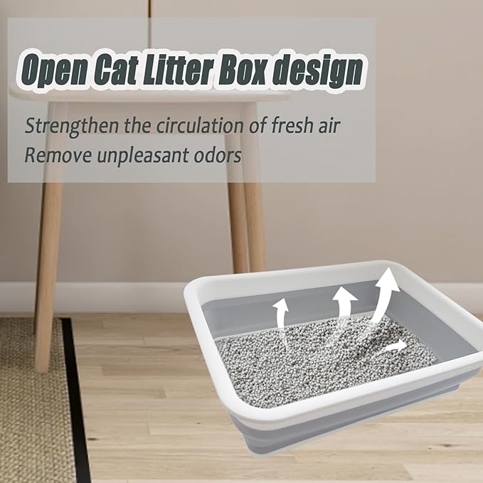 2 Pack Collapsible Small Cat Litter Box, Open Kitten Litter Potty Pan Low Entry Pet Kitty Toilet Foldable Waterproof Travel Toilet for Sick Frail Kitty 14.6 x 10.6 x 4.8 inches Grey
