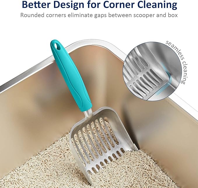 WePet Cat Litter Scoop, Aluminum Alloy Sifter, Kitty Metal Scooper, Deep Shovel, Long Handle, Poop Sifting, Kitten Pooper Lifter, Durable, Heavy Duty, for Litter Box