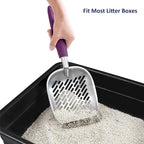 WePet Cat Litter Scoop, Aluminum Alloy Sifter, Kitty Metal Scooper, Deep Shovel with Diagonal Sifting Hole, Long Handle, Kitten Poop Lifter for Litter Box, Medium Size, Violet Handle