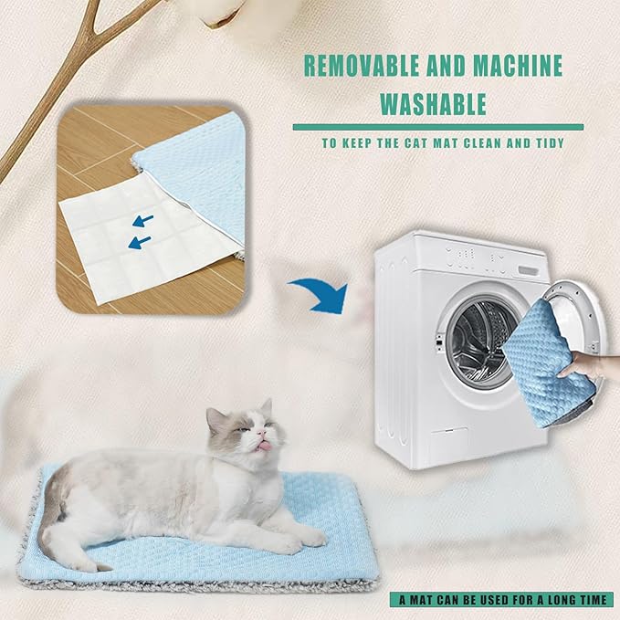 Two Uses'Cat Bed Mat,Self Warming&Cooling Cat Mat.12 * 20in.Hot/Cold Mat for Pets.Free Gel Pads and self-Heating Pads.Temperature Lock Design,Machine Washable