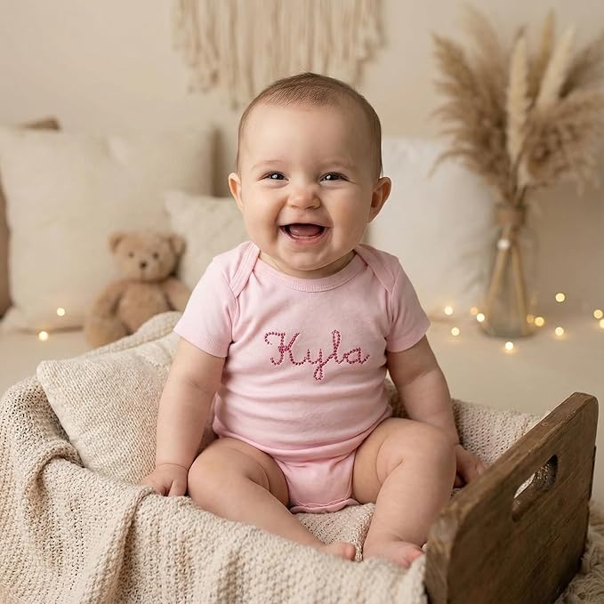 COUPLEHOODIES Personalized Baby Onesie Bodysuit – Custom Embroidery Gift for Pregnancy Reveal Baby Shower or First Grandchild