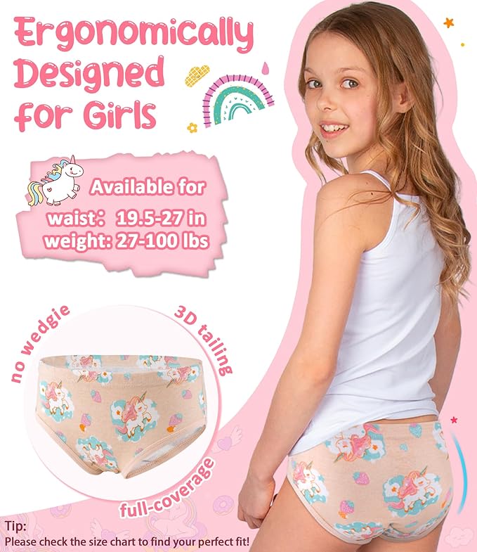 Girls and Toddlers 100% Cotton Underwear Tagless Soft Panties Size 2-3T,4-5T,6,8,10,12 (6-Pack)