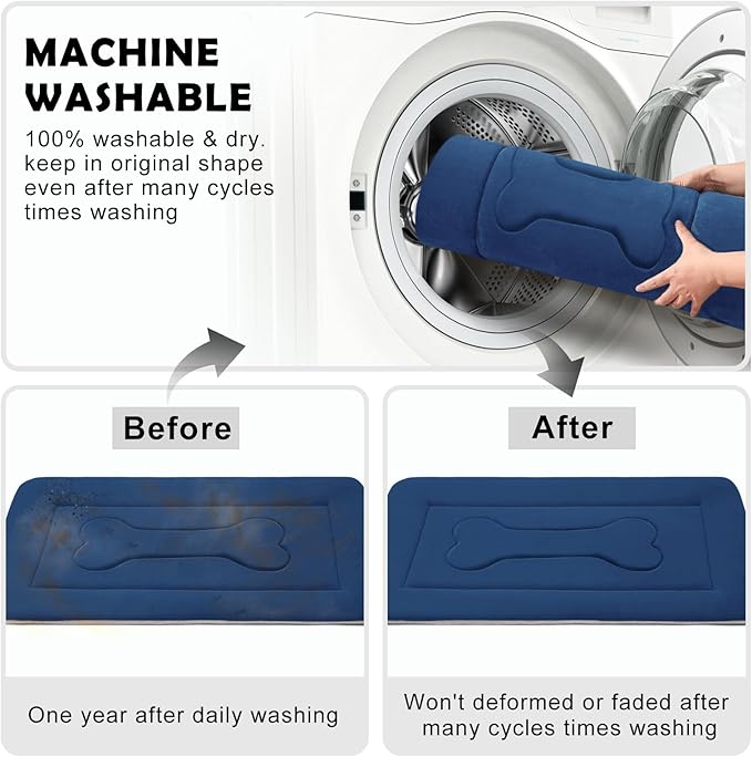 JoicyCo Extra Large Dog Bed Soft Dog Crate Pad Mat, 48 in Non-Slip Bottom Washable Dog Sleeping Mattress Pet Beds Cat Bed Kennel Pad, Dark Blue