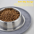 Silicone Pet Food Mat, Dog Dish Mat, Dog Cat Food Mats Small, Silicone Mats for Dogs Bowls, Waterproof Non-Slip Dogs Cat Water Bowl Placemat with Raised Edge, Gray