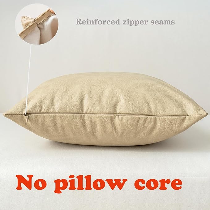 Oversized Neutral Decorative Leather Pillow Cover Pack of 2, Beige Thickened Farmhouse Abrasion Floor Cushion Cover, for Home Decor Outdoor Lounge Office Cafe Throw Pillow Covers 24x24 inch