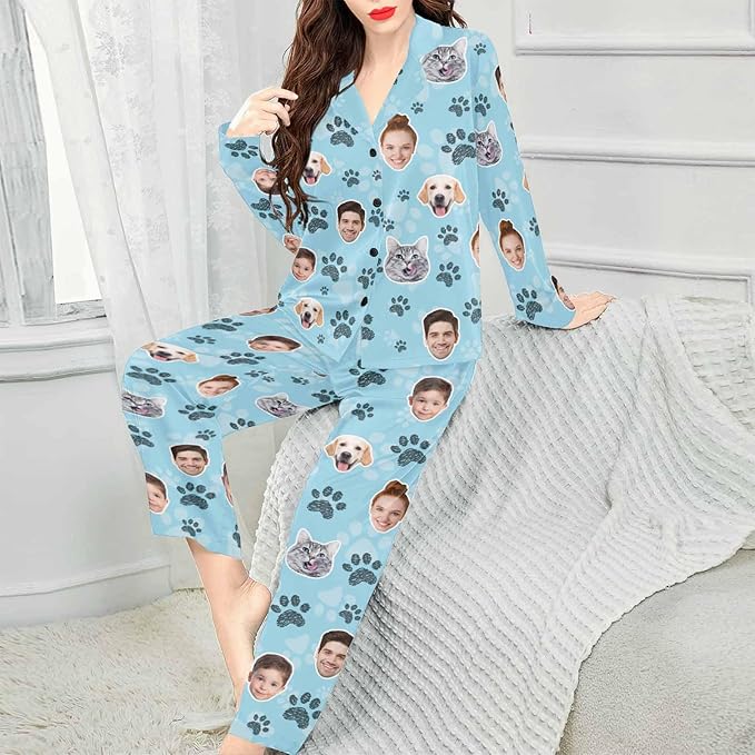 Artsadd Custom Pajamas for Women Men Family, Personalized Face Pjs Pajama Pants, Funny Pet Photo Loungewear Sleepwear Jammies