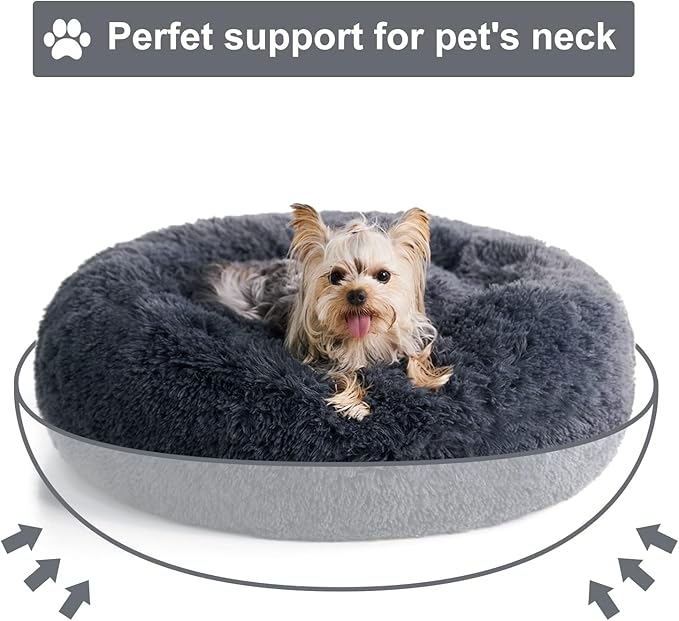 WNPETHOME Calming Dog Beds for Large Dogs, Anti-Anxiety Donut Pet Bed, Fluffy Faux Fur Plush Dog Bed，Warming Cozy Soft Round Pet Bed for Large Jumbo Dogs, Cat Cuddler Cushion