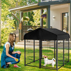 Dog Kennel Outdoor with Roof, 4'x4.2'x4.5' Welded Wire Dog Enclosures for Outside, Heavy Duty Dog Crate with UV-Resistant Waterproof Cover