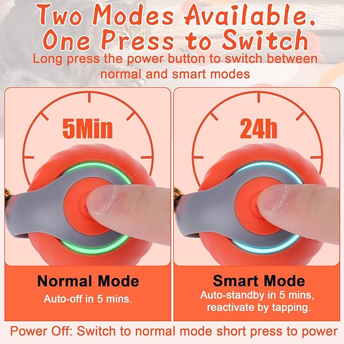 BABORUI 2Pack Orange Interactive Cat Toy Ball - Automatic Interactive Cat Toys for Indoor Cats with 3 Tails, 2 Speeds Rechargeable Enrichment for Small/Medium/Large to Keep Them Busy