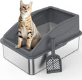 Stainless Steel Litter Box | XL Enclosed Cat Litter Boxs with Lid for Big Cats | High Sided, Anti-Urine Leakage | Non-Stick Bottom & Includes Scoop