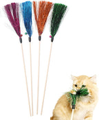 IUHKBH Tinsel Cat Wands 4 PCS Shiny Teaser Wands with Bell Vibrant Wooden Cat Stick for All Breed Size