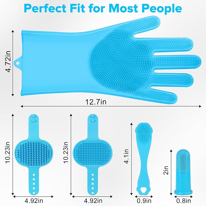 6PCS Pet Grooming Kit for Dogs,Cats and Horses | Dog Washing Gloves | Dog Bath Brush | Dog Bath Gloves | Dog Shampoo Brush | Pet Grooming Gloves | Dog Bath Supplies (Light Blue)