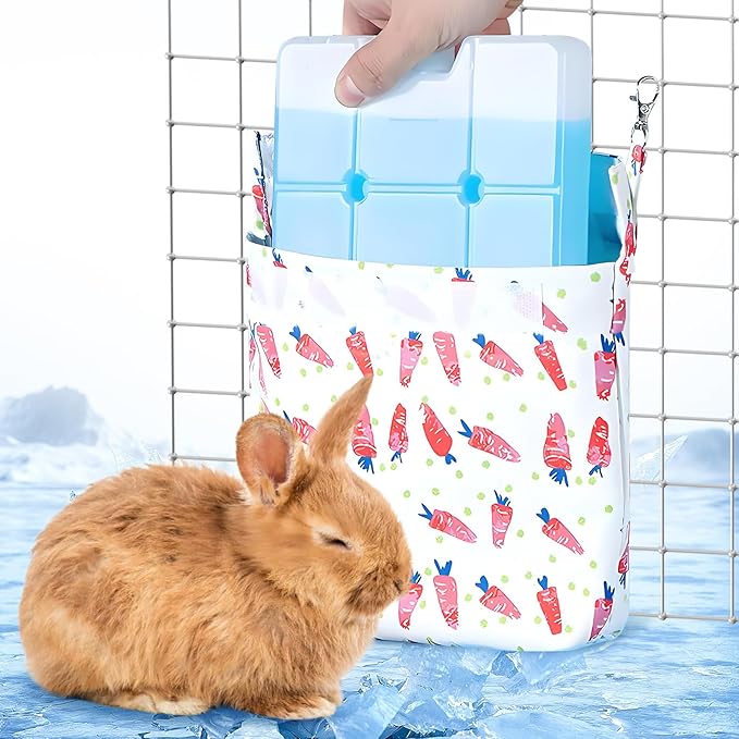 Hamiledyi Rabbit Cooling Pouch with Ice Pack - No Condensation Pad for Bunny Cage Accessories, Washable Cooling Mat for Small Animals (Ferret, Guinea Pig, Chinchilla)