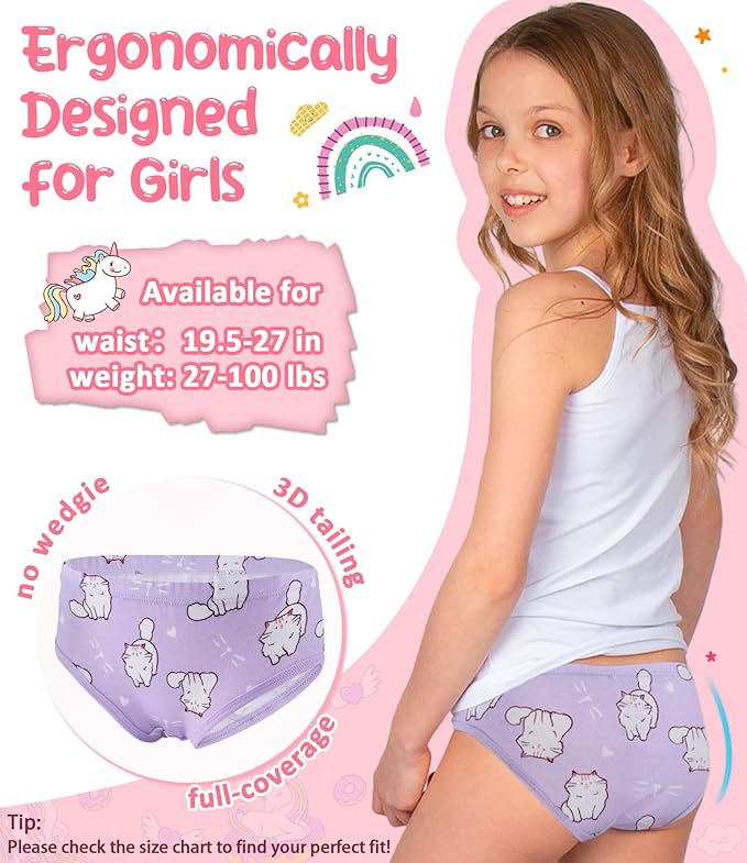 Girls and Toddlers 100% Cotton Underwear Tagless Soft Panties Size 2-3T,4-5T,6,8,10,12 (6-Pack)