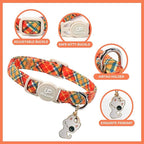 Cat Collar-2Pack Autumn Orange Plaid Kitten Collars-Halloween Plaid Breakaway Kitty Collars-Cute Kitty Pendants,Yellow Orange Grid Cat Collar with Bell, for Girl & Boy Cats