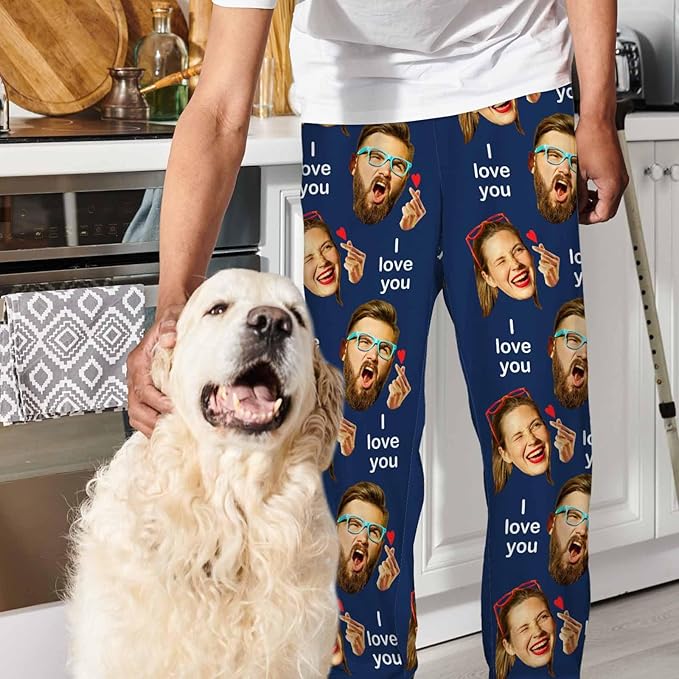 Artsadd Personalized Christmas Pajama Pants Socks for Men Custom Photo Pajama Bottoms for Men S-XXL
