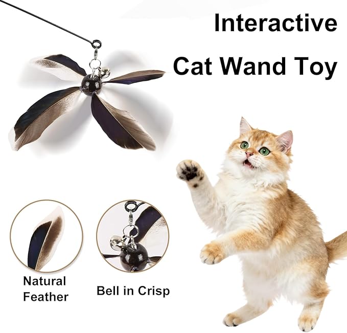 ottmat Cat Wand Toys Interactive for Indoor Cats, 4PC 4-Blade Feather Propeller Refills (Classic Mocha Brown)