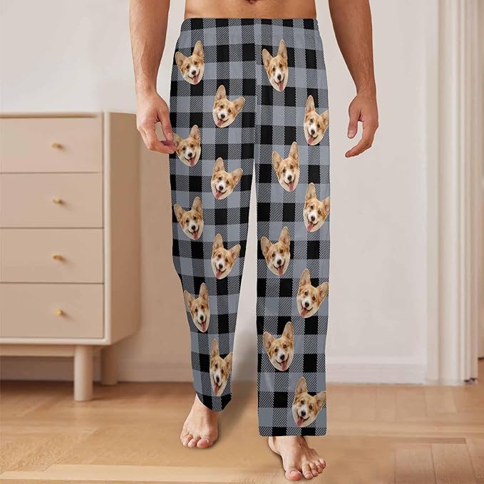 Artsadd Personalized Christmas Pajama Pants Socks for Men Custom Photo Pajama Bottoms for Men S-XXL