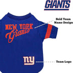 Pets First NFL New York Giants T-Shirt for Dogs & Cats, Small. Football Dog Shirt for NFL Team Fans. New & Updated Fashionable Stripe Design, Durable & Cute Sports PET TEE Shirt Outfit (NYG-4146-SM)
