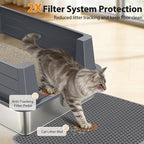 FURTIME XXXL Extra Large Stainless Steel Litter Box with Lid, Large Cat Litter Box for Big Cat, Large Metal Cat Box with High Sided, Non-Stick, Easy Cleaning, Includes Scoop and Mat